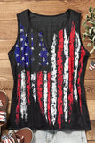 LC2569371-2-S, LC2569371-2-M, LC2569371-2-L, LC2569371-2-XL, Black American Flag Printed Notched V-Neck Tank Top