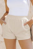 LC731230-18-S, LC731230-18-M, LC731230-18-L, LC731230-18-XL, Apricot Tweed Wide Elastic Band High Waist Shorts