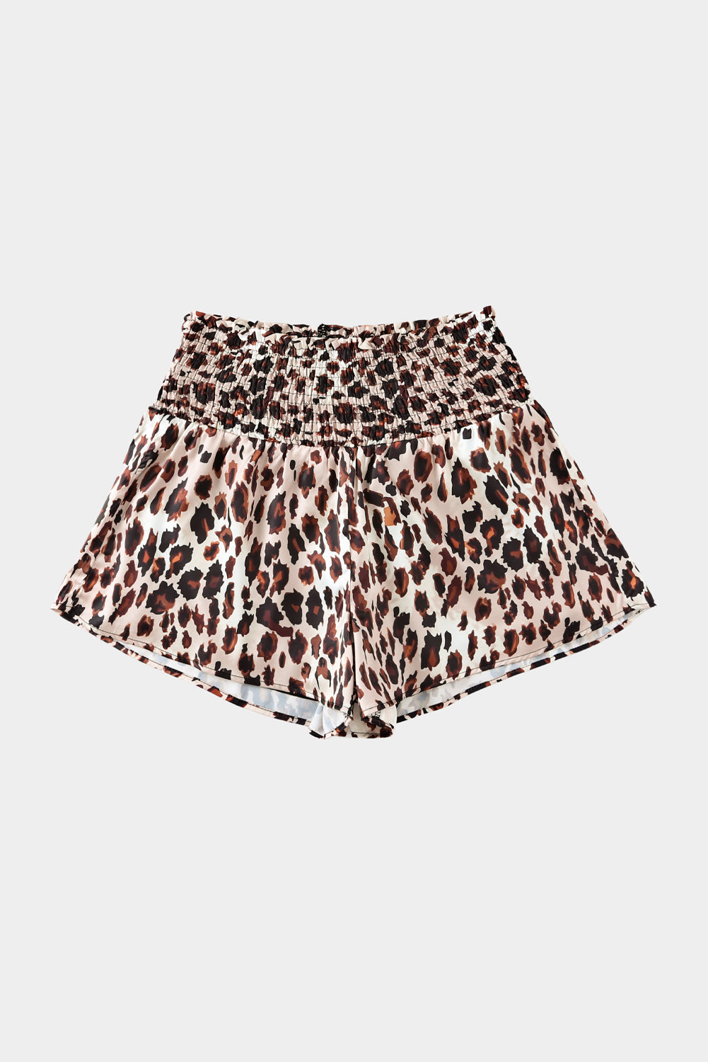 LC731257-20-S, LC731257-20-M, LC731257-20-L, LC731257-20-XL, Leopard  Print Smocked Waistband High Waist Casual Shorts