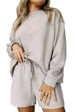 LC625104-11-S, LC625104-11-M, LC625104-11-L, LC625104-11-XL, LC625104-11-2XL, Gray Textured Long Sleeve Top and Drawstring Shorts Set