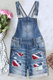 Women's Ripped American Flag Print Overalls Shorts Romper