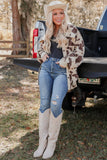 LC8512737-16-S, LC8512737-16-M, LC8512737-16-L, LC8512737-16-XL, Khaki Cow Spots Printed Corduroy Shacket