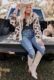 LC8512737-16-S, LC8512737-16-M, LC8512737-16-L, LC8512737-16-XL, Khaki Cow Spots Printed Corduroy Shacket