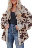 LC8512737-16-S, LC8512737-16-M, LC8512737-16-L, LC8512737-16-XL, Khaki Cow Spots Printed Corduroy Shacket
