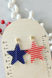 BH012911-19, Stripe Women Dangle Earrings Star Print 4th of July Patriotic Earrings