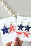 BH012911-1019, Stripe Women Dangle Earrings Star Print 4th of July Patriotic Earrings