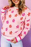 LC2722988-10-S, LC2722988-10-M, LC2722988-10-L, LC2722988-10-XL, Pink Flower Print Crew Neck Sweater