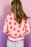 LC2722988-10-S, LC2722988-10-M, LC2722988-10-L, LC2722988-10-XL, Pink Flower Print Crew Neck Sweater