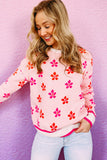 LC2722988-10-S, LC2722988-10-M, LC2722988-10-L, LC2722988-10-XL, Pink Flower Print Crew Neck Sweater