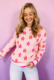 LC2722988-10-S, LC2722988-10-M, LC2722988-10-L, LC2722988-10-XL, Pink Flower Print Crew Neck Sweater