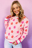 LC2722988-10-S, LC2722988-10-M, LC2722988-10-L, LC2722988-10-XL, Pink Flower Print Crew Neck Sweater