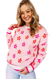 LC2722988-10-S, LC2722988-10-M, LC2722988-10-L, LC2722988-10-XL, Pink Flower Print Crew Neck Sweater