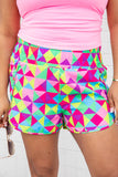 LC731248-1022-S, LC731248-1022-M, LC731248-1022-L, LC731248-1022-XL, Multicolor Leopard High Waisted Athletic Shorts