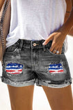 Women Frayed Distressed Denim Jeans American Flag Shorts