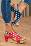 BH022544-22-37, BH022544-22-38, BH022544-22-39, BH022544-22-40, BH022544-22-41, BH022544-22-42, BH022544-22-43, Multicolor Womens Open Toe Platform Sandals Contrast Stars Print Slip on Wedge Sandals