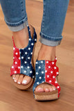 Womens Open Toe Platform Sandals Contrast Stars Print Slip on Wedge Sandals