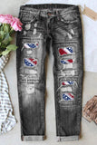 Womens Ripped Jeans American Flag Patch Boyfriend Denim Pants