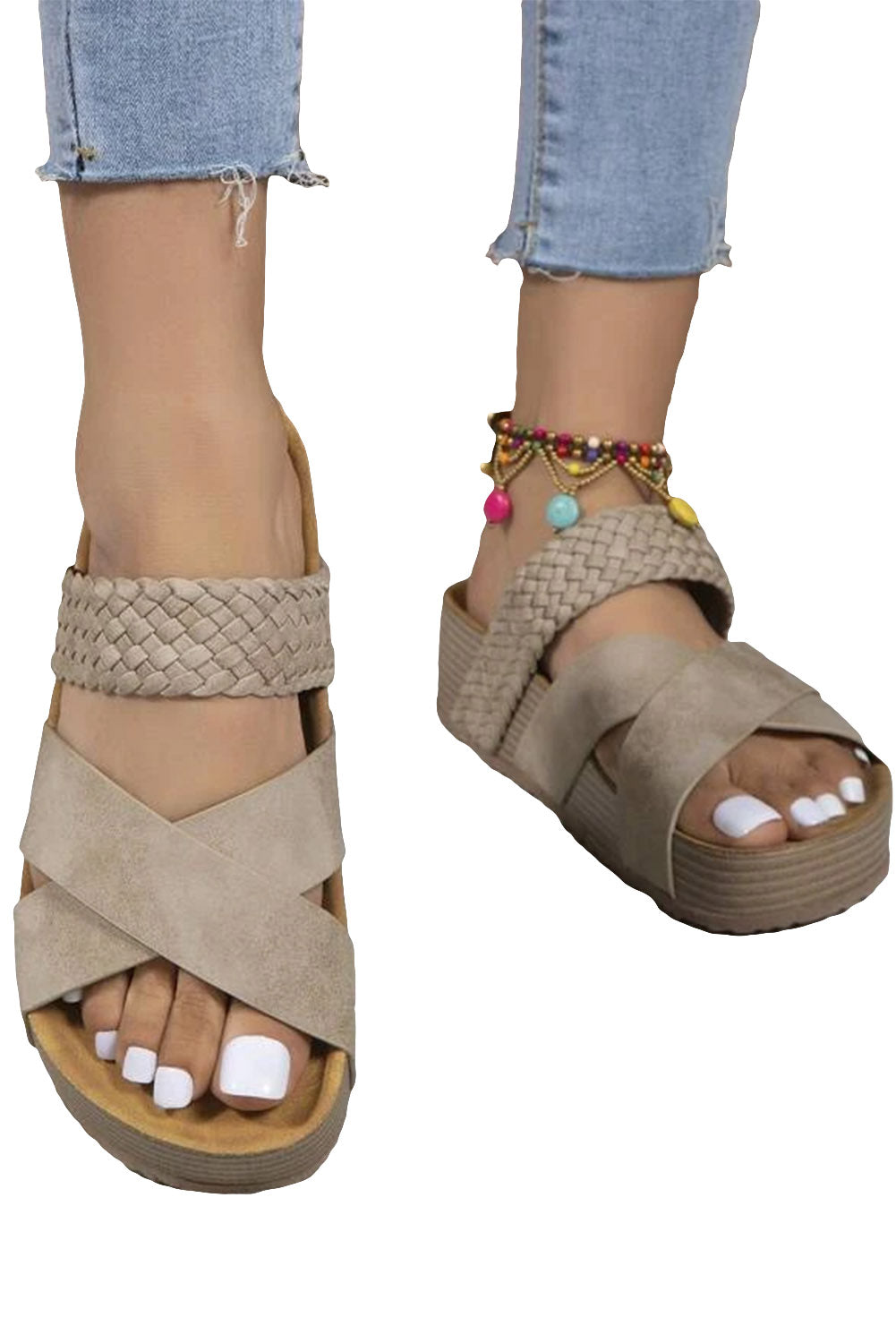 Braided Sandals for Women Criss Cross Beach Travel Platform Slippers