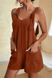 LC6412245-17-S, LC6412245-17-M, LC6412245-17-L, LC6412245-17-XL, LC6412245-17-2XL, Brown Adjustable Straps Pocketed Textured Romper