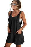 LC6412245-2-S, LC6412245-2-M, LC6412245-2-L, LC6412245-2-XL, LC6412245-2-2XL, Black Adjustable Straps Pocketed Textured Romper