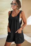 LC6412245-2-S, LC6412245-2-M, LC6412245-2-L, LC6412245-2-XL, LC6412245-2-2XL, Black Adjustable Straps Pocketed Textured Romper