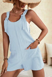LC6412245-4-S, LC6412245-4-M, LC6412245-4-L, LC6412245-4-XL, LC6412245-4-2XL, Sky Blue Adjustable Straps Pocketed Textured Romper