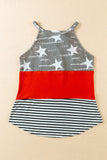 LC2568675-22-S, LC2568675-22-M, LC2568675-22-L, LC2568675-22-XL, Multicolor American Flag Color Block Sleeveless Top