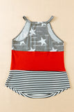 LC2568675-22-S, LC2568675-22-M, LC2568675-22-L, LC2568675-22-XL, Multicolor American Flag Color Block Sleeveless Top