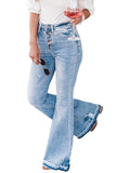Women's High Waist Buttoned Distressed Flared Jeans