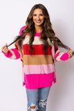 LC2723070-3-S, LC2723070-3-M, LC2723070-3-L, LC2723070-3-XL, Red Mix Horizon Stripes Dolman Sleeve Sweater
