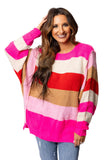 LC2723070-3-S, LC2723070-3-M, LC2723070-3-L, LC2723070-3-XL, Red Mix Horizon Stripes Dolman Sleeve Sweater