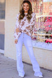 LC25314587-17-S, LC25314587-17-M, LC25314587-17-L, LC25314587-17-XL, Brown Cow Spots Print Drop Shoulder Puff Sleeve Sweatshirt