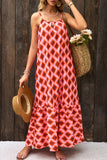 LC6115166-3-S, LC6115166-3-M, LC6115166-3-L, LC6115166-3-XL, Red Geometric Print Loose Fit Sleeveless Maxi Dress