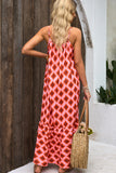 LC6115166-3-S, LC6115166-3-M, LC6115166-3-L, LC6115166-3-XL, Red Geometric Print Loose Fit Sleeveless Maxi Dress