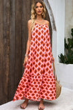 LC6115166-3-S, LC6115166-3-M, LC6115166-3-L, LC6115166-3-XL, Red Geometric Print Loose Fit Sleeveless Maxi Dress