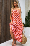 LC6115166-3-S, LC6115166-3-M, LC6115166-3-L, LC6115166-3-XL, Red Geometric Print Loose Fit Sleeveless Maxi Dress