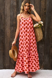 LC6115166-3-S, LC6115166-3-M, LC6115166-3-L, LC6115166-3-XL, Red Geometric Print Loose Fit Sleeveless Maxi Dress