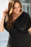 PL61521-2-1X, PL61521-2-2X, PL61521-2-3X, Black Plus Size Pleated V Neck Ruffle Hem Bodycon Dress