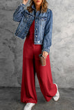 LC643831-3-S, LC643831-3-M, LC643831-3-L, LC643831-3-XL, LC643831-3-XS, Red Solid Spaghetti Strap Wide Leg Drawstring High Waist Jumpsuit