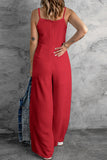 LC643831-3-S, LC643831-3-M, LC643831-3-L, LC643831-3-XL, LC643831-3-XS, Red Solid Spaghetti Strap Wide Leg Drawstring High Waist Jumpsuit