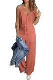 LC643831-10-S, LC643831-10-M, LC643831-10-L, LC643831-10-XL, LC643831-10-XS, Pink Solid Spaghetti Strap Wide Leg Drawstring High Waist Jumpsuit
