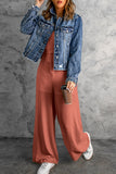 LC643831-10-S, LC643831-10-M, LC643831-10-L, LC643831-10-XL, LC643831-10-XS, Pink Solid Spaghetti Strap Wide Leg Drawstring High Waist Jumpsuit