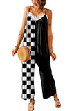 Women's Checkerboard Color Block Print V Neck Shift Casual Jumpsuits
