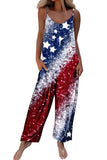 Women's Stars and Stripes Print Spagetti Straps Loose Fit Jumpsuit
