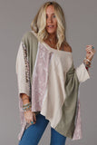 LC25121849-22-S, LC25121849-22-M, LC25121849-22-L, LC25121849-22-XL, LC25121849-22-2XL, Multicolor Exposed Seam Patchwork Oversized Top