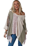 LC25121849-22-S, LC25121849-22-M, LC25121849-22-L, LC25121849-22-XL, LC25121849-22-2XL, Multicolor Exposed Seam Patchwork Oversized Top