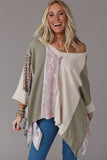 LC25121849-22-S, LC25121849-22-M, LC25121849-22-L, LC25121849-22-XL, LC25121849-22-2XL, Multicolor Exposed Seam Patchwork Oversized Top