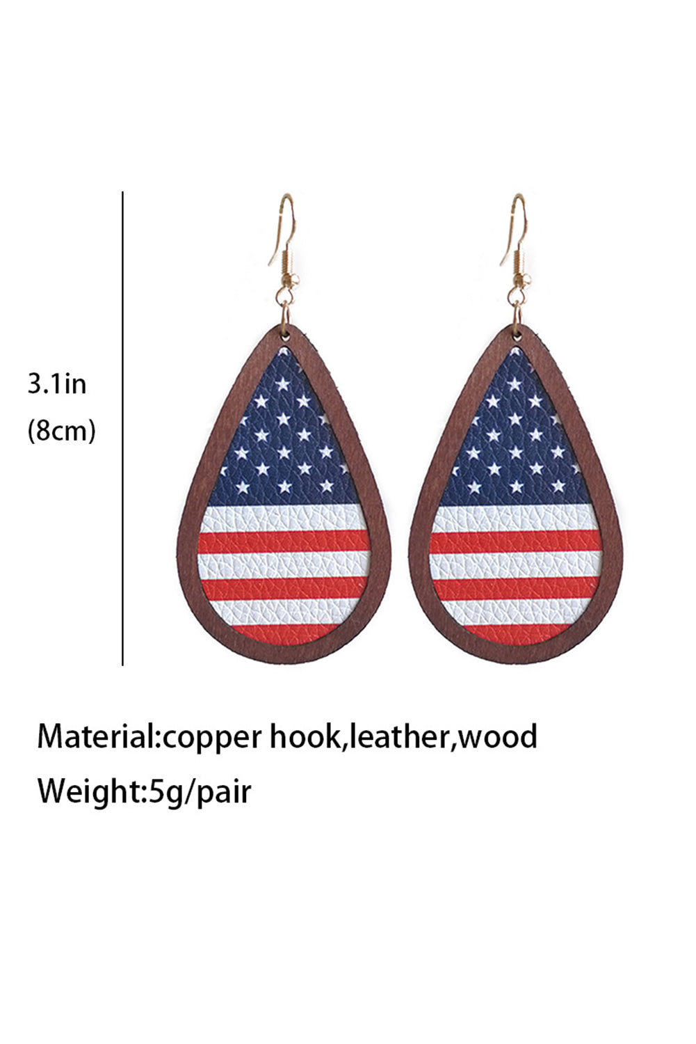BH012981-5, Blue Wood Frame Leather Flag Earrings
