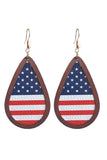 Women's Wood Frame Leather American Flag Earrings