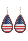 BH012981-5, Blue Wood Frame Leather Flag Earrings